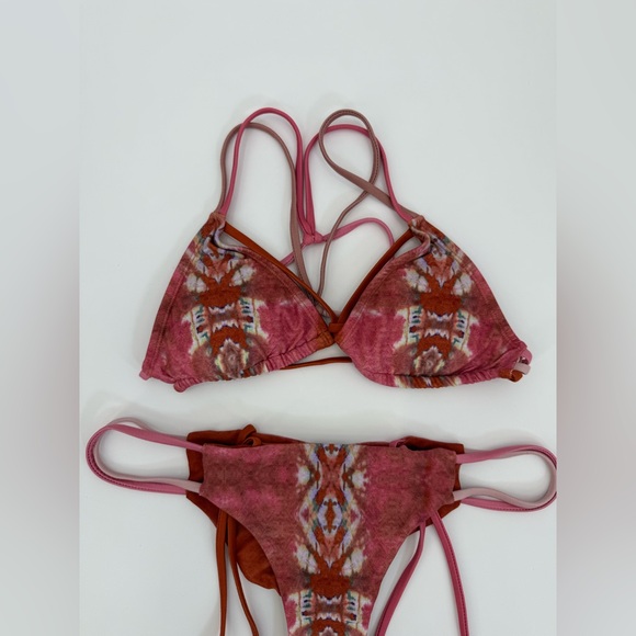 Niyama Sol Java Nadi Boho Ikat Triangle Bikini Set Pink & Rust Strappy Size M - Picture 8 of 11